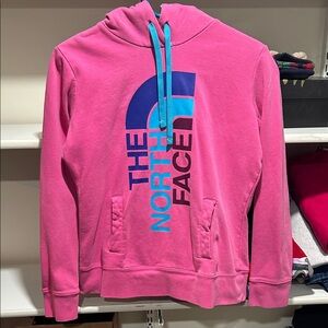 The North Face Pink Hoodie with Blue Logo